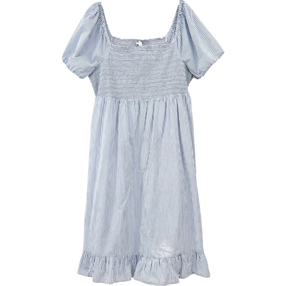 NWT J.Crew Blue & White Striped Puff Sleeve Smocked Bodice Midi Dress sz 3X